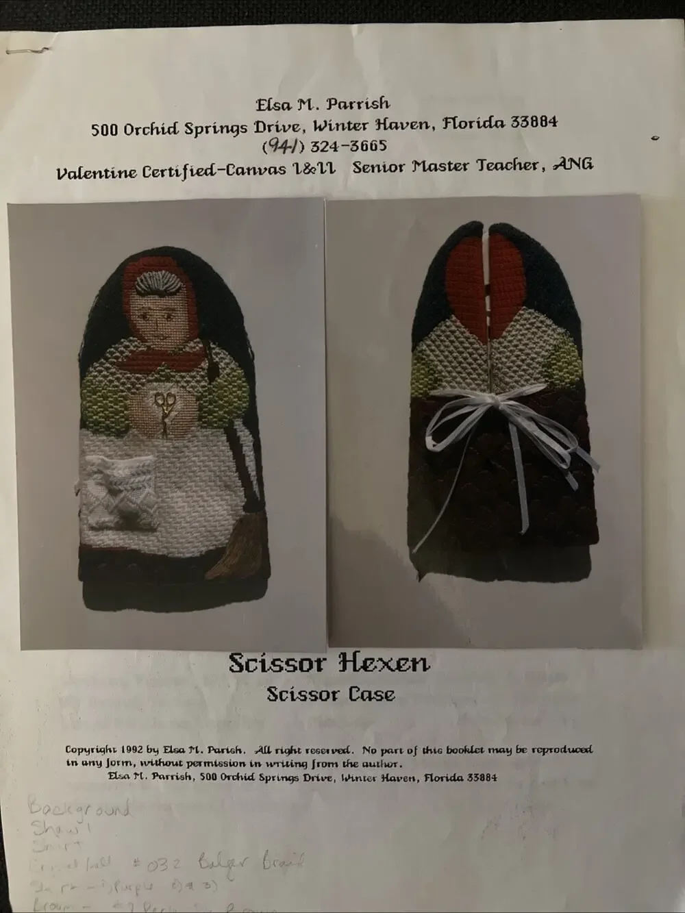 Rare Elsa M. Parrish Helen Needlepoint Embroidery Case for Scissors Pattern OOP